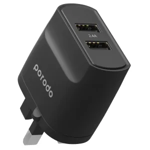 Porodo Blue Dual Port Wall Charger 2.4A