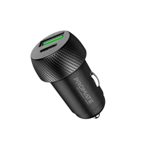Promate 20W Quick Charging Mini Car Charger (Dual-Port)