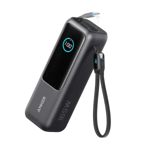 باور بنك أنكر 25,000 بسعة عالية وقدرة 165 واط مع كابلات مدمجة وقابلة للسحب