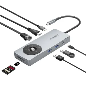 بروميت موزع منافذ يو إس بي-سي 14 في 1 مع تمرير شحن 100 واط وتحكم وسائط