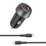Promate 33W Dual-Port Car Charger with USB-C to Lightning Cable (2-in-1)