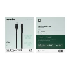 Green Lion USB-C to Lightning Braided Cable 5m 20W - Black