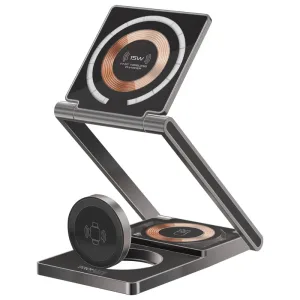 بروميت محطة شحن لاسلكية شفافة فائقـة النحافة قابلة للطي 3 في 1 بقدرة 15 واط