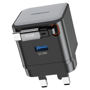Powerology GAN PD35W Dual-Port Charger with Retractable Cable