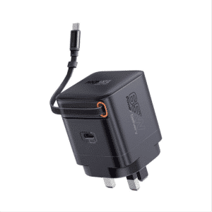Promate GaNFast 65W Charger with Retractable USB-C Cable