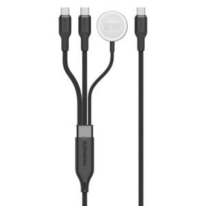 Promate 100W High-Speed Nylon Braided Multi-Device Charging Cable with Apple Watch Charger