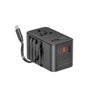 Promate 70W GaNFast™ Universal Travel Adapter with Retractable USB-C Cable