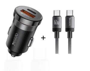 YESIDO 30W Dual-Port PD Fast Car Charger USB-C + USB-A