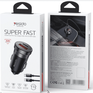 YESIDO 30W Dual-Port PD Fast Car Charger USB-C + USB-A